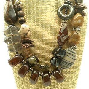 Treska Tribal Double Strand Beaded Necklace Earth Tones Signed